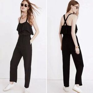 Madewell Ruffled Neckline Pull Apron Ruffle Jumpsuit